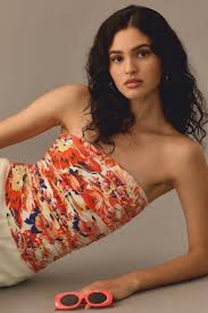 Anthropologie MAEVE Floral Ruched Tube Top Size Medium M FEMININE SEXY Smocked